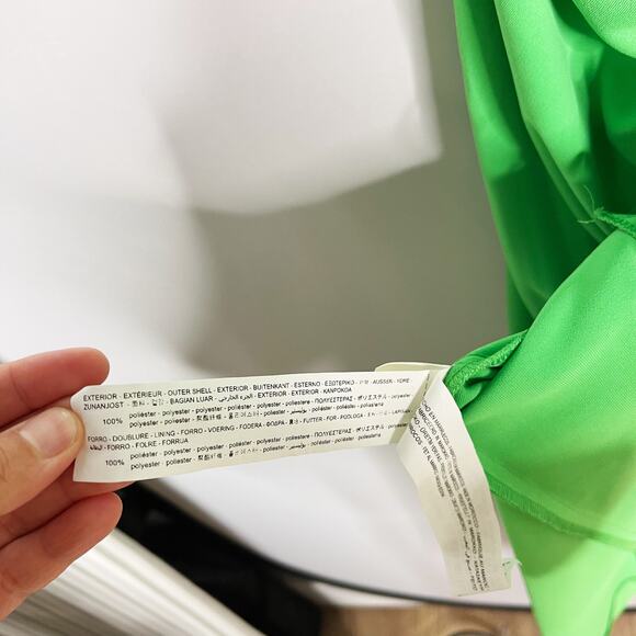 Zara Small S Bright Green Draped Midi Dress High Side Slit Sweetheart Neckline - Picture 11 of 14